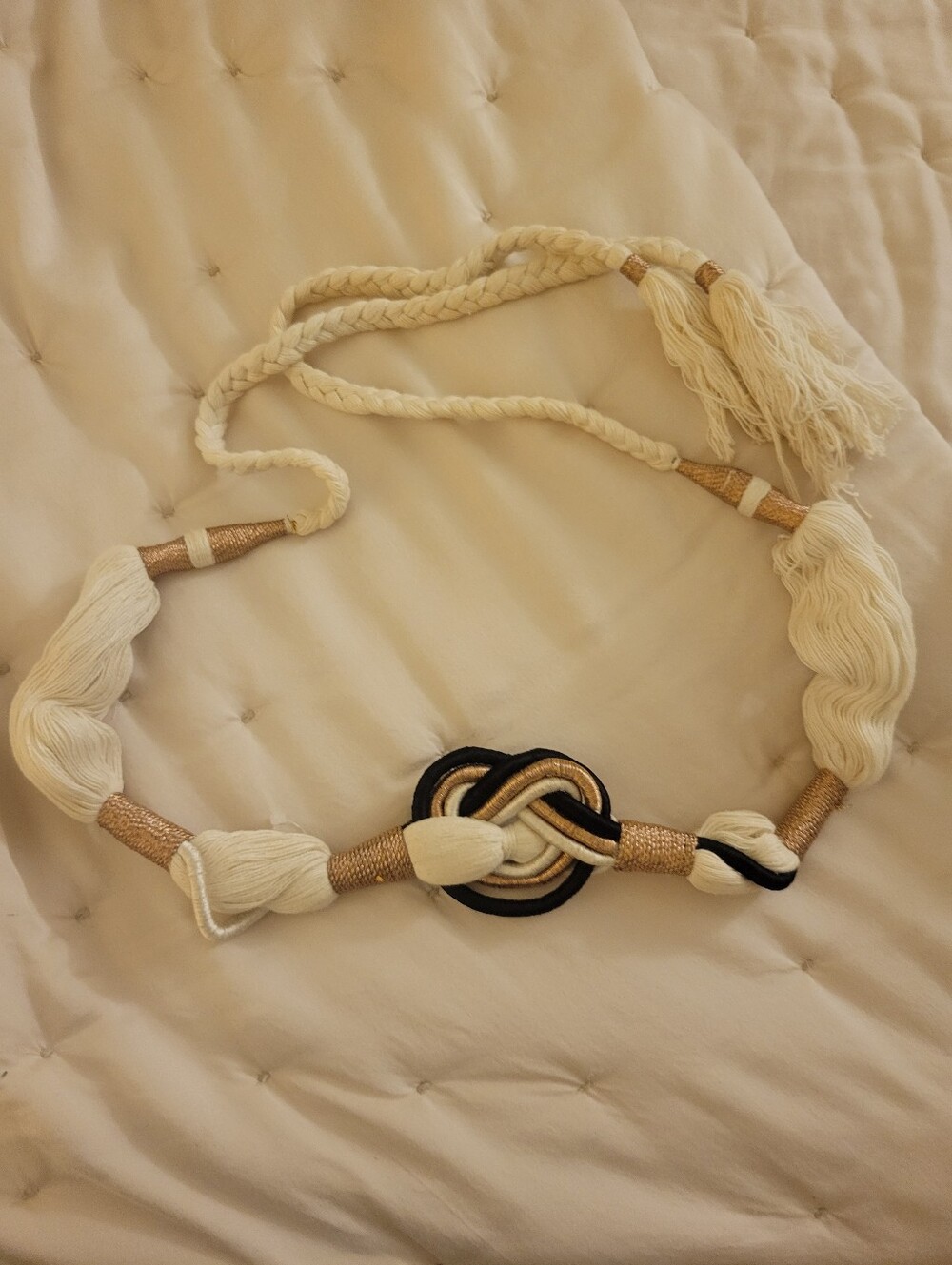 Braided Knot Statement Belt - Cream and Gold
